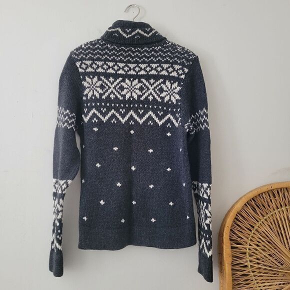 Vintage B. Moss Knit Nordic Turtleneck Sweater Gray/White Cotton Blend M - Picture 9 of 9